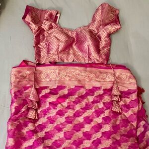 Pink and Gold Patterned Fabric with Tassels